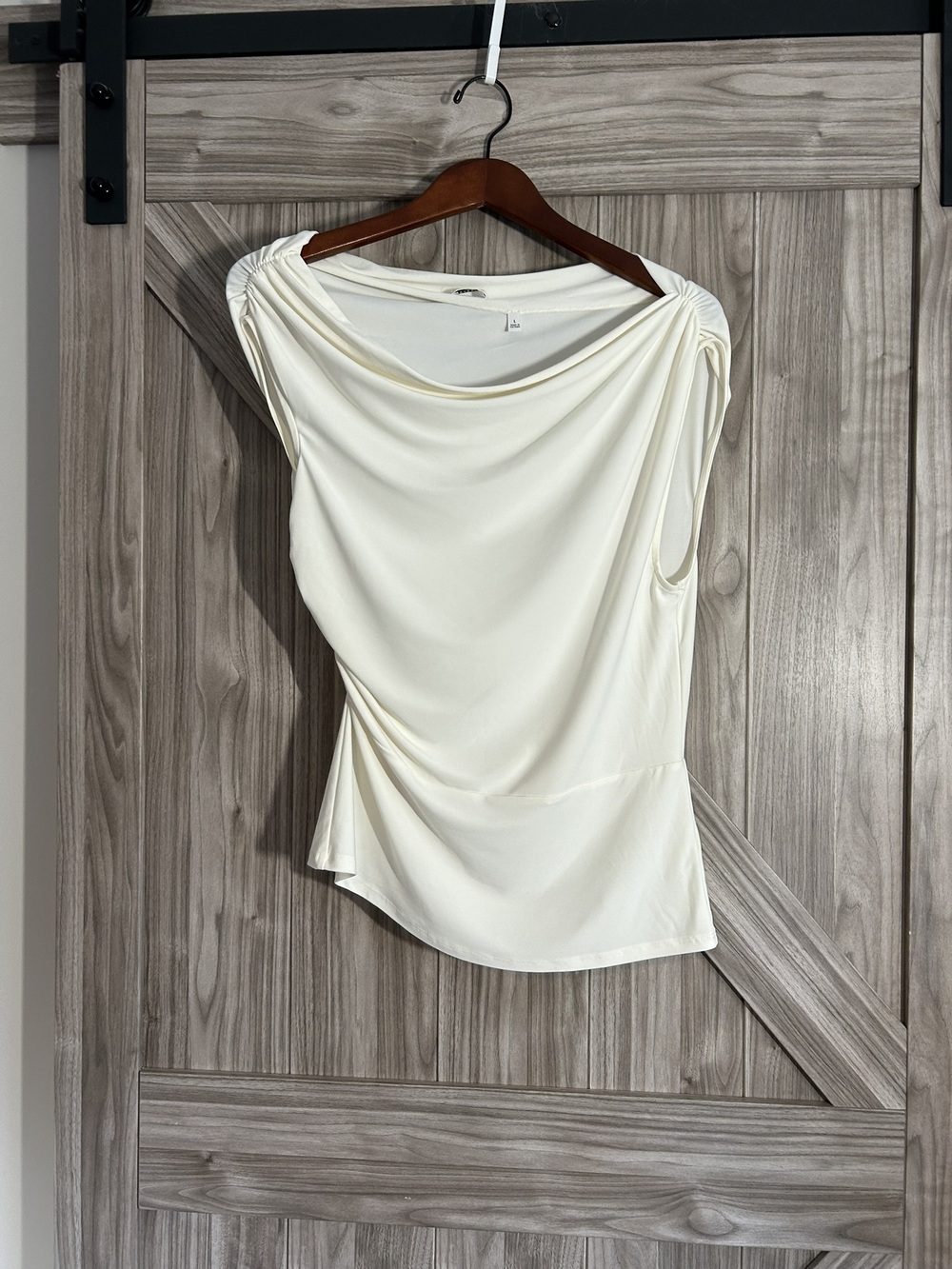 Aritzia Babaton Gallery Draped Cowl Neck Top - Light Birch - Size L